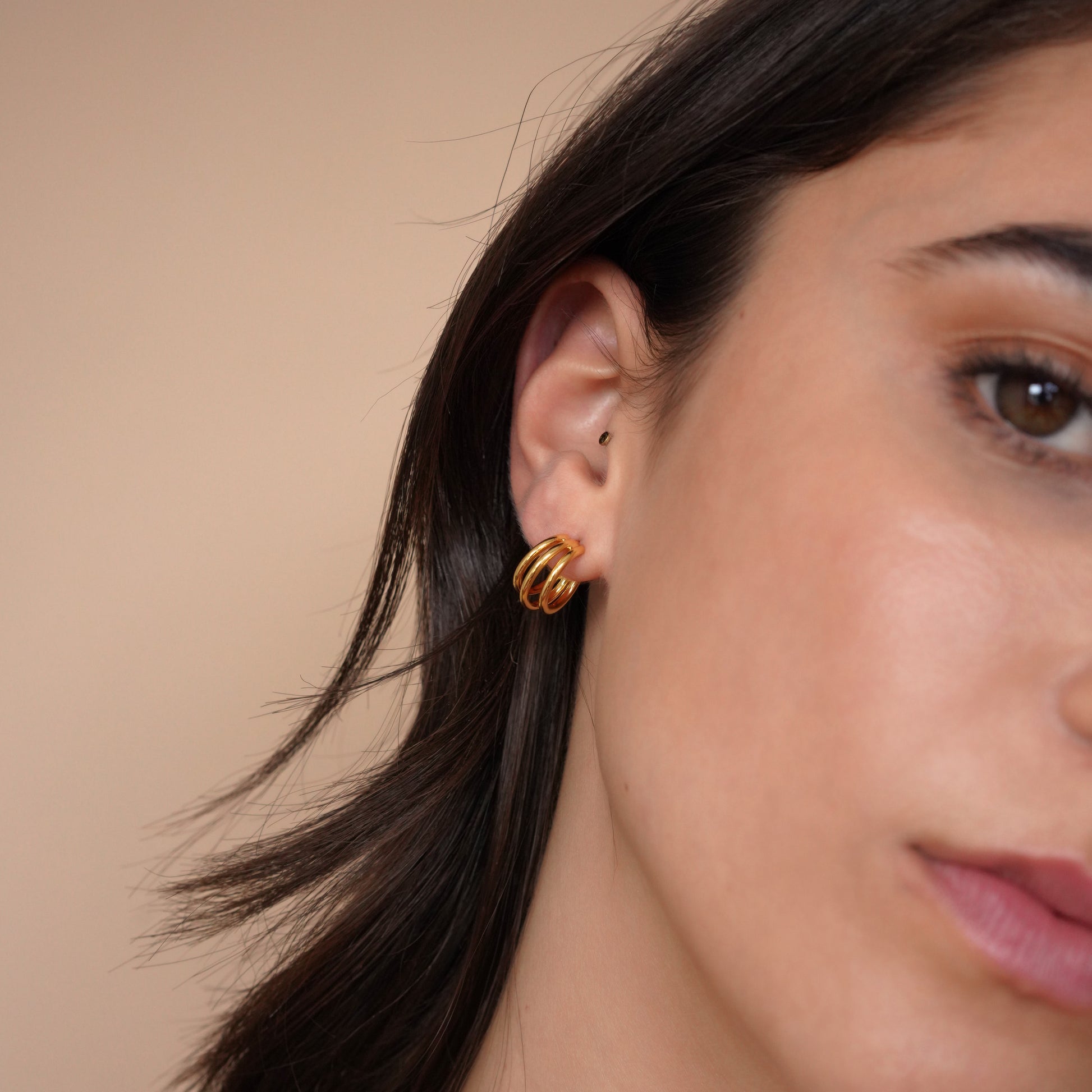 Gold Triple Huggie Hoops - toutjewellery