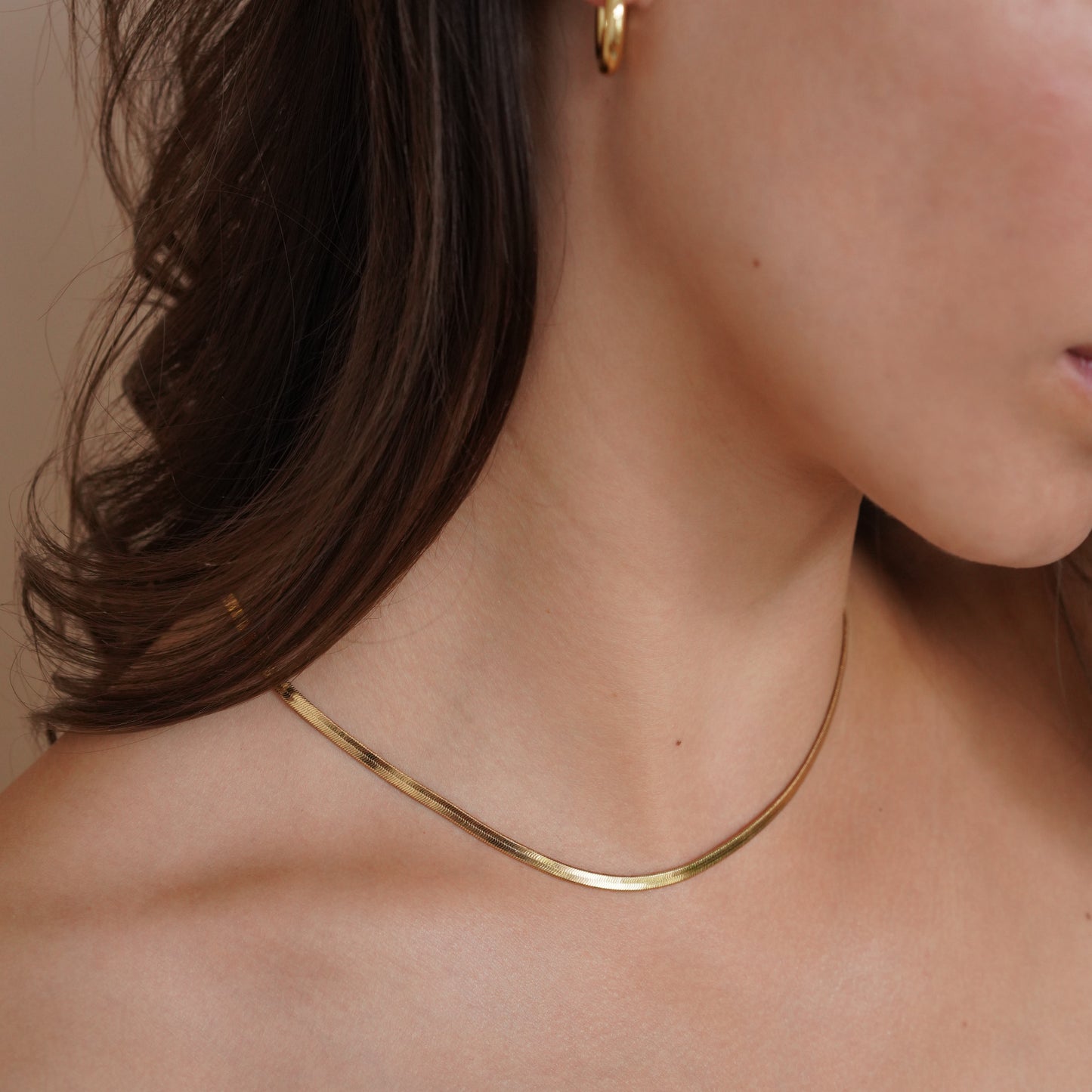 Herringbone Flat Chain Necklace in Gold - toutjewellery