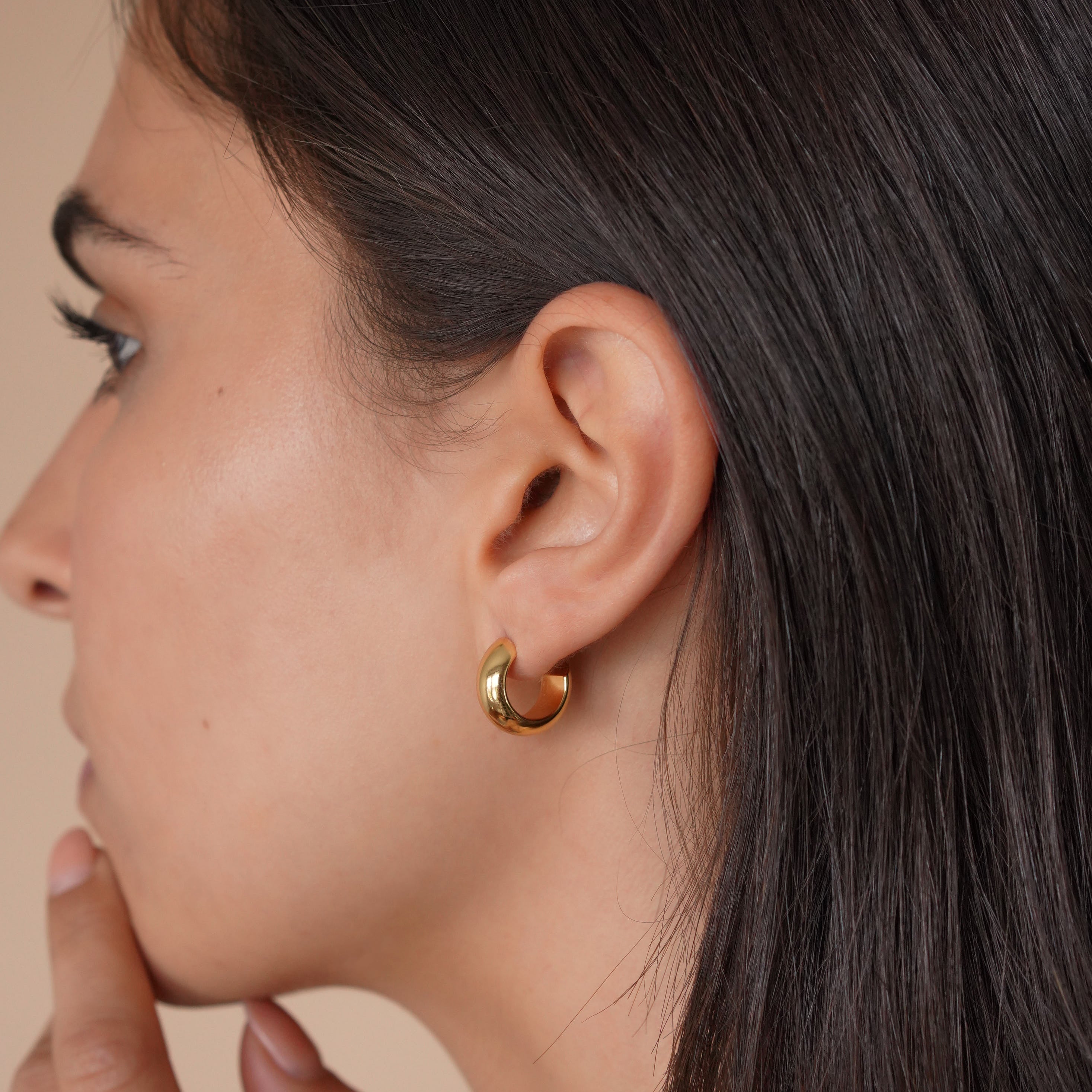 Small gold thick hoop on sale earrings