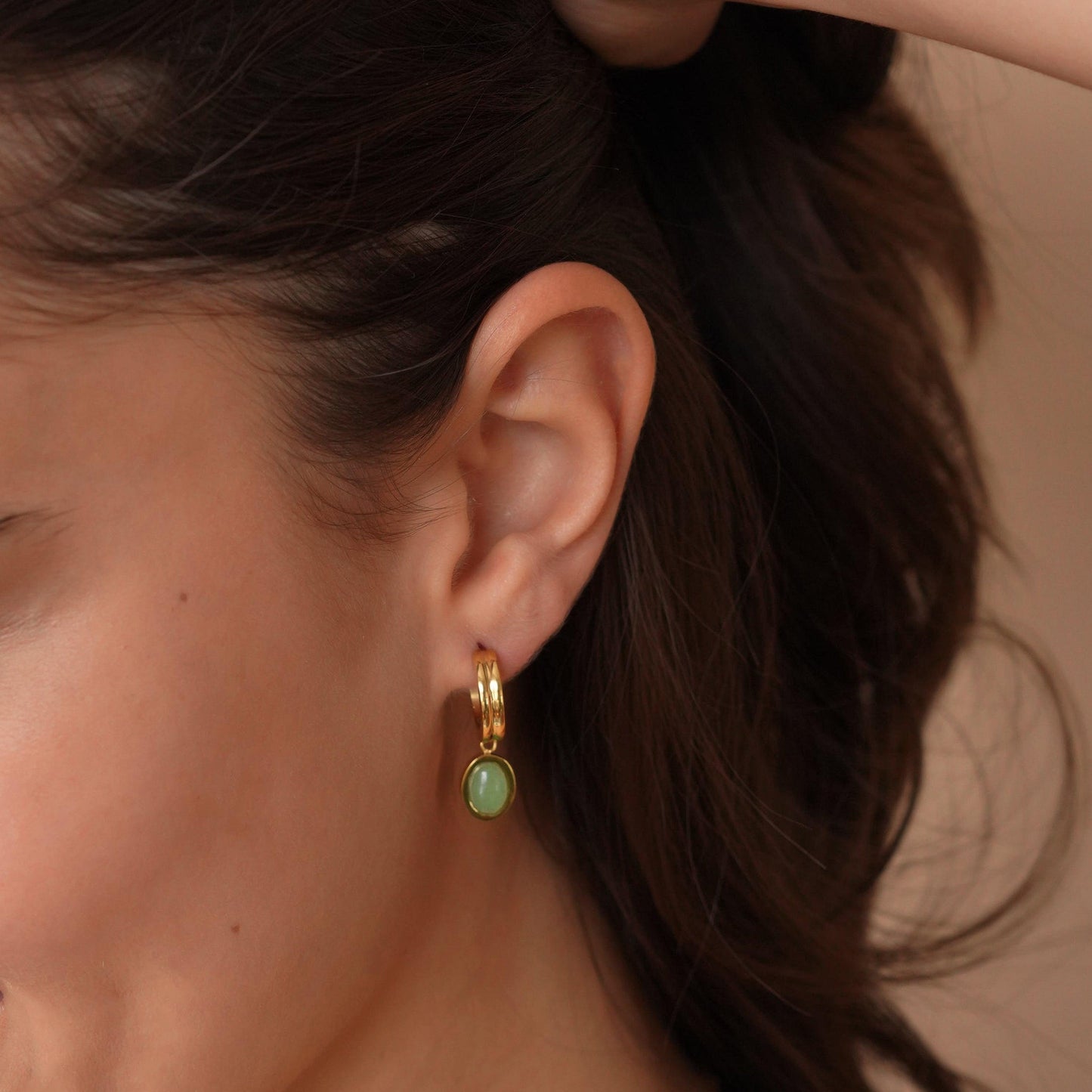 Emerald Drop Huggie Hoop Earrings in Gold - toutjewellery