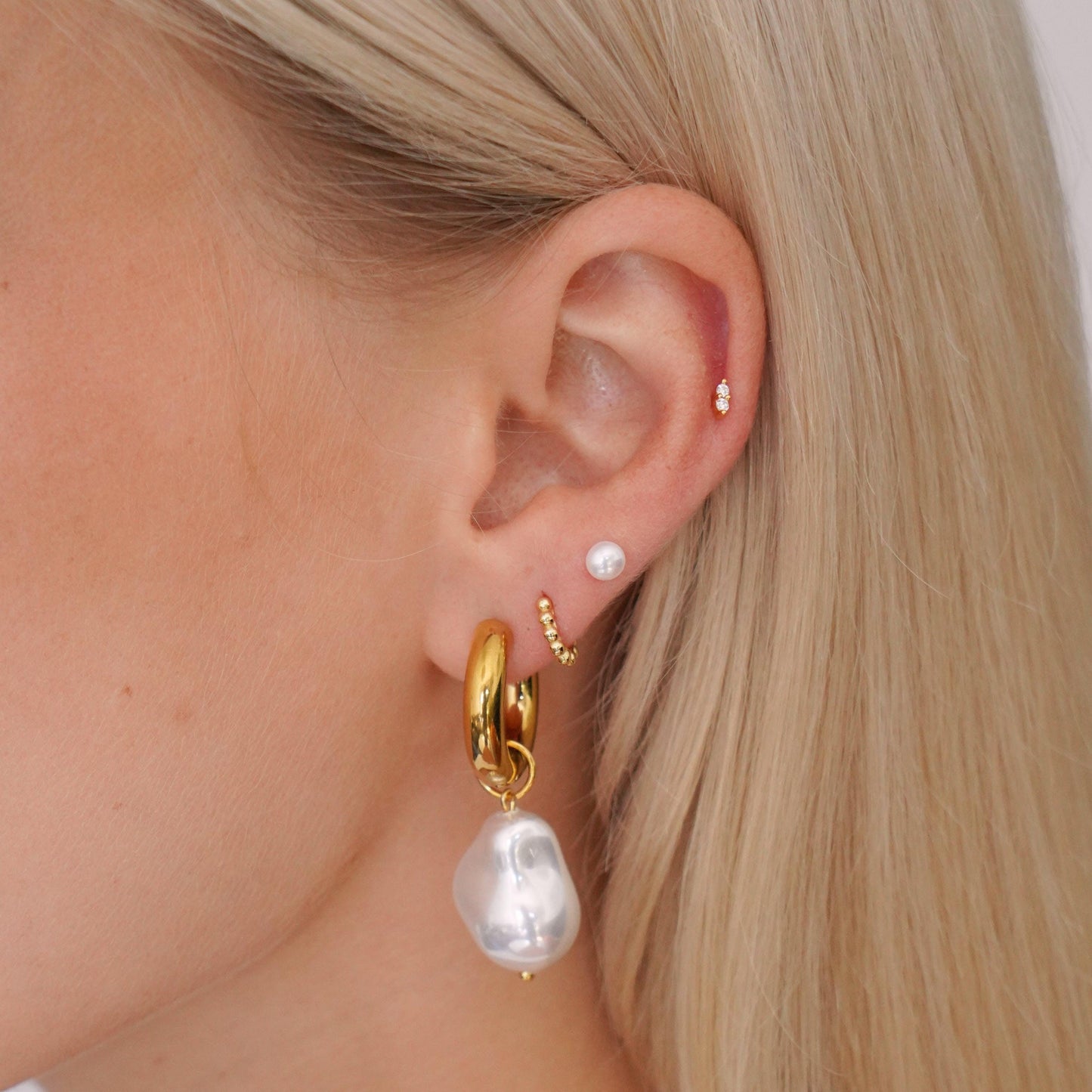 Large Gold Pearl Hoop Earrings - toutjewellery