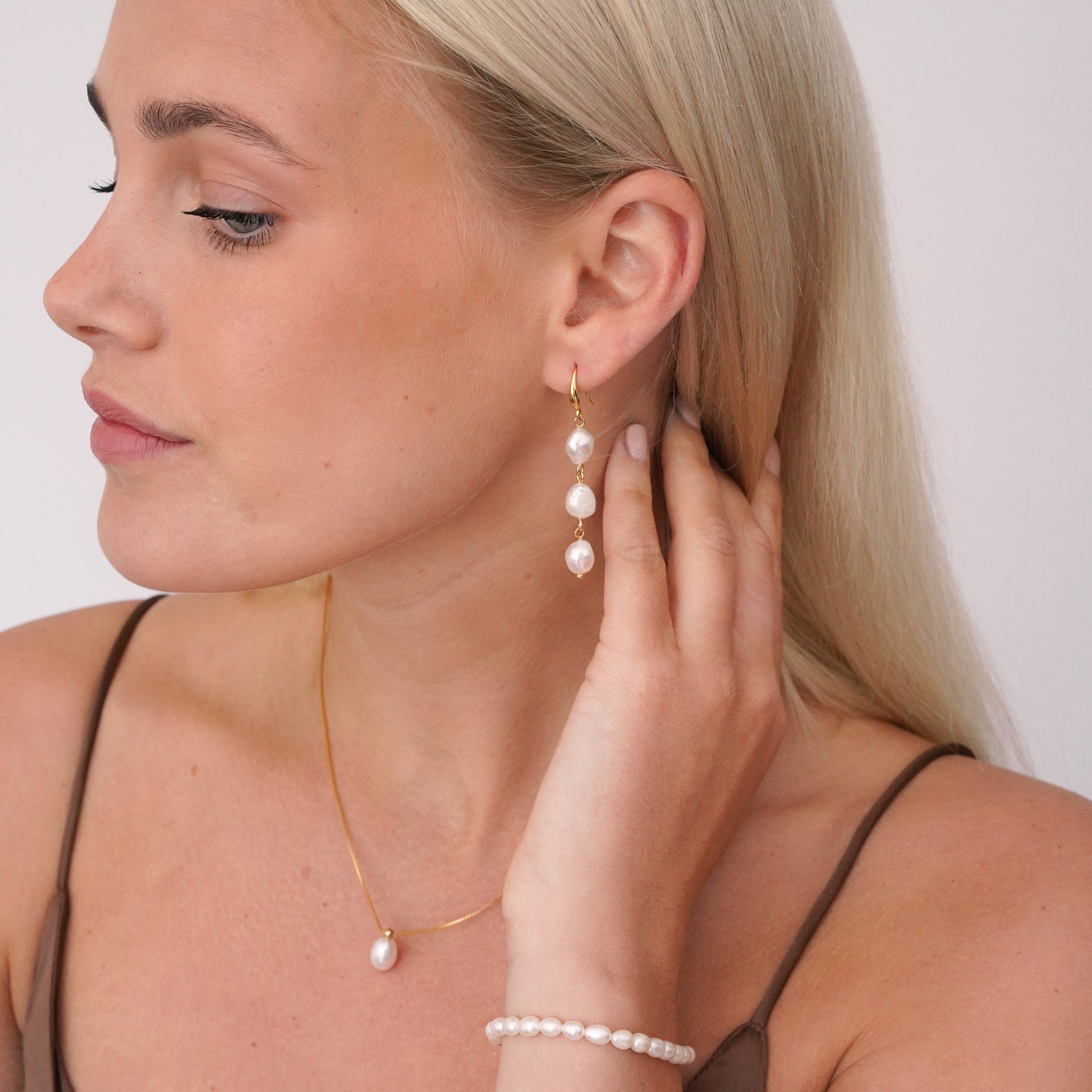 Triple Pearls Charm Drop Earrings - toutjewellery