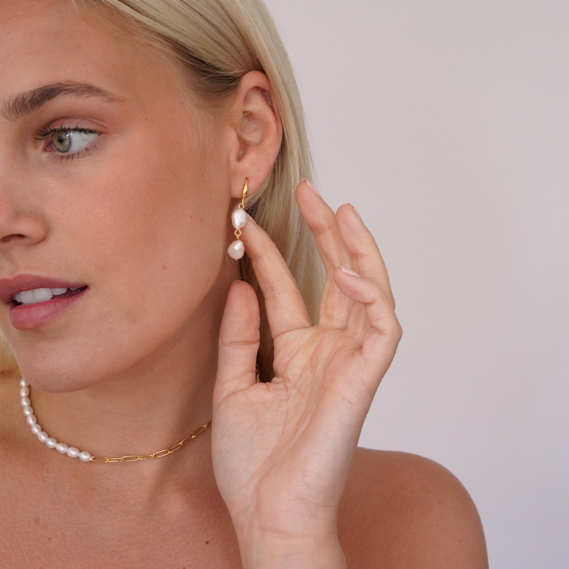 Double Pearls Charm Drop Earrings - toutjewellery