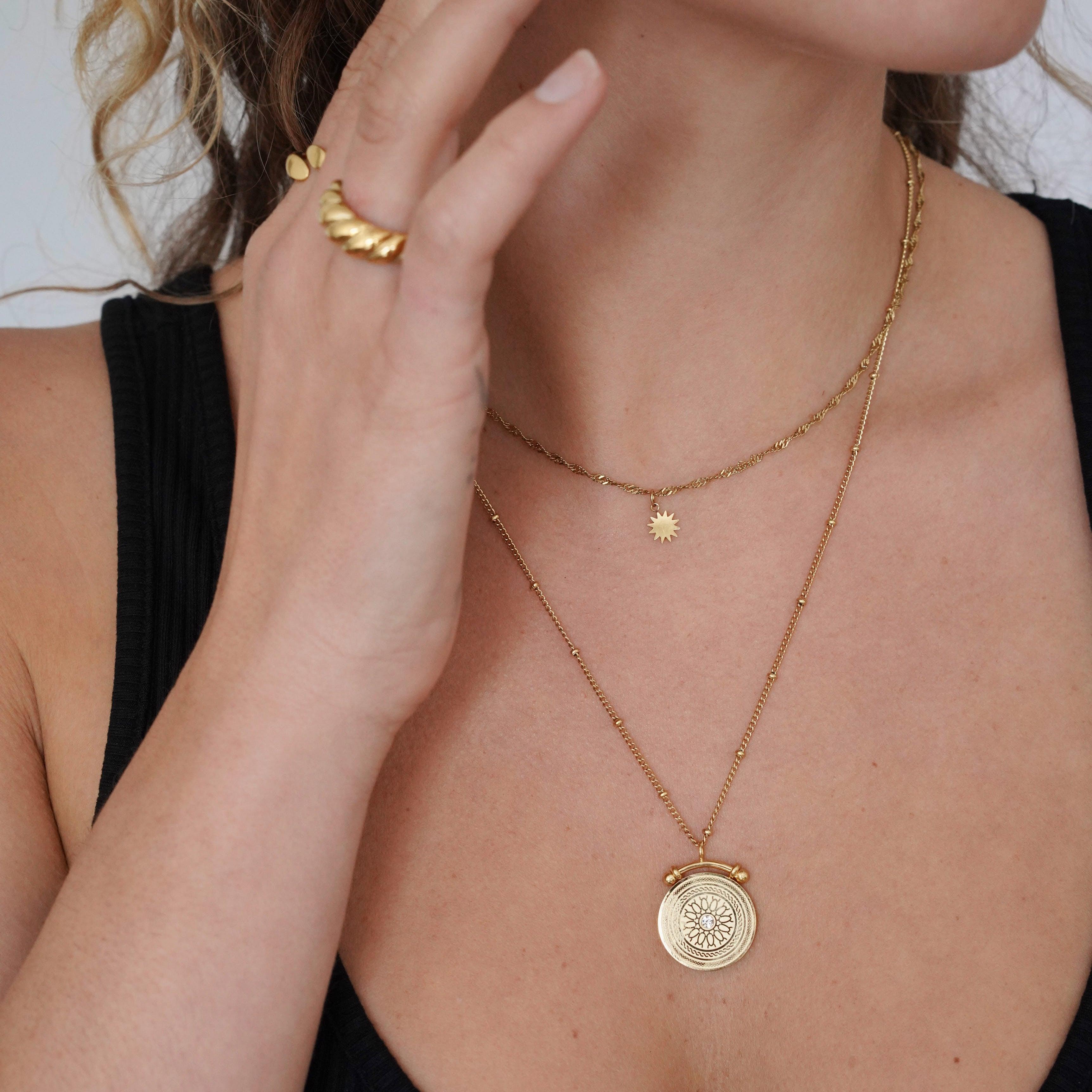 Multi Row Coin Necklace - Gold
