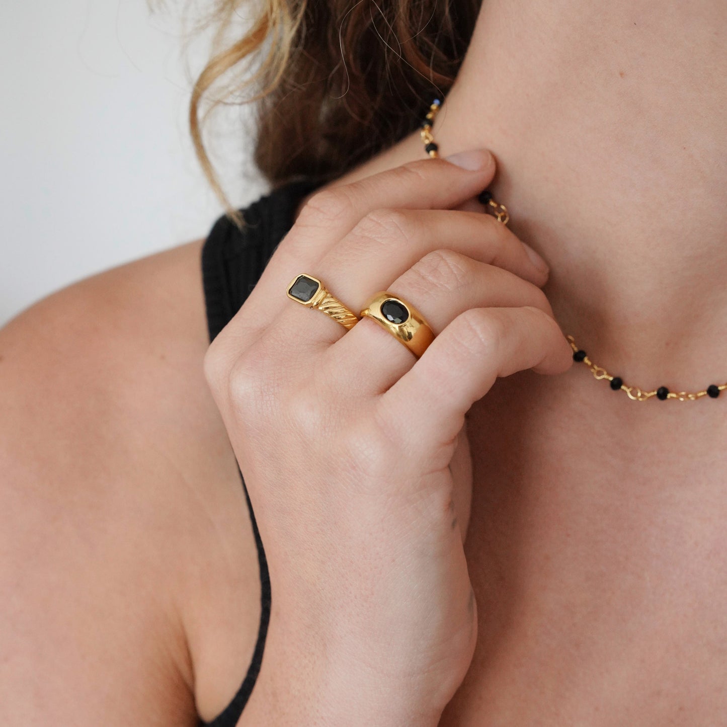 Black Onyx Rectangle Signet Ring in Gold - toutjewellery