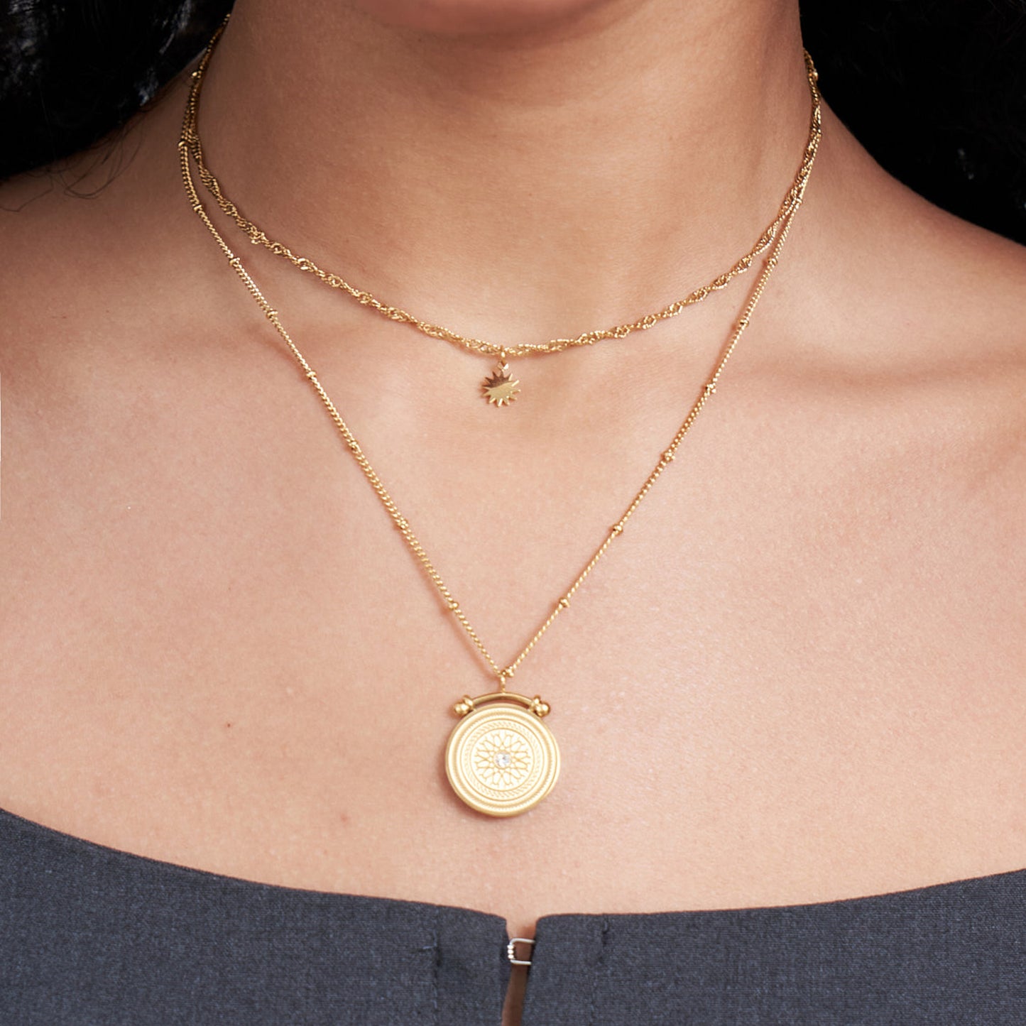 Gold Layered Coin Pendant Necklace - toutjewellery