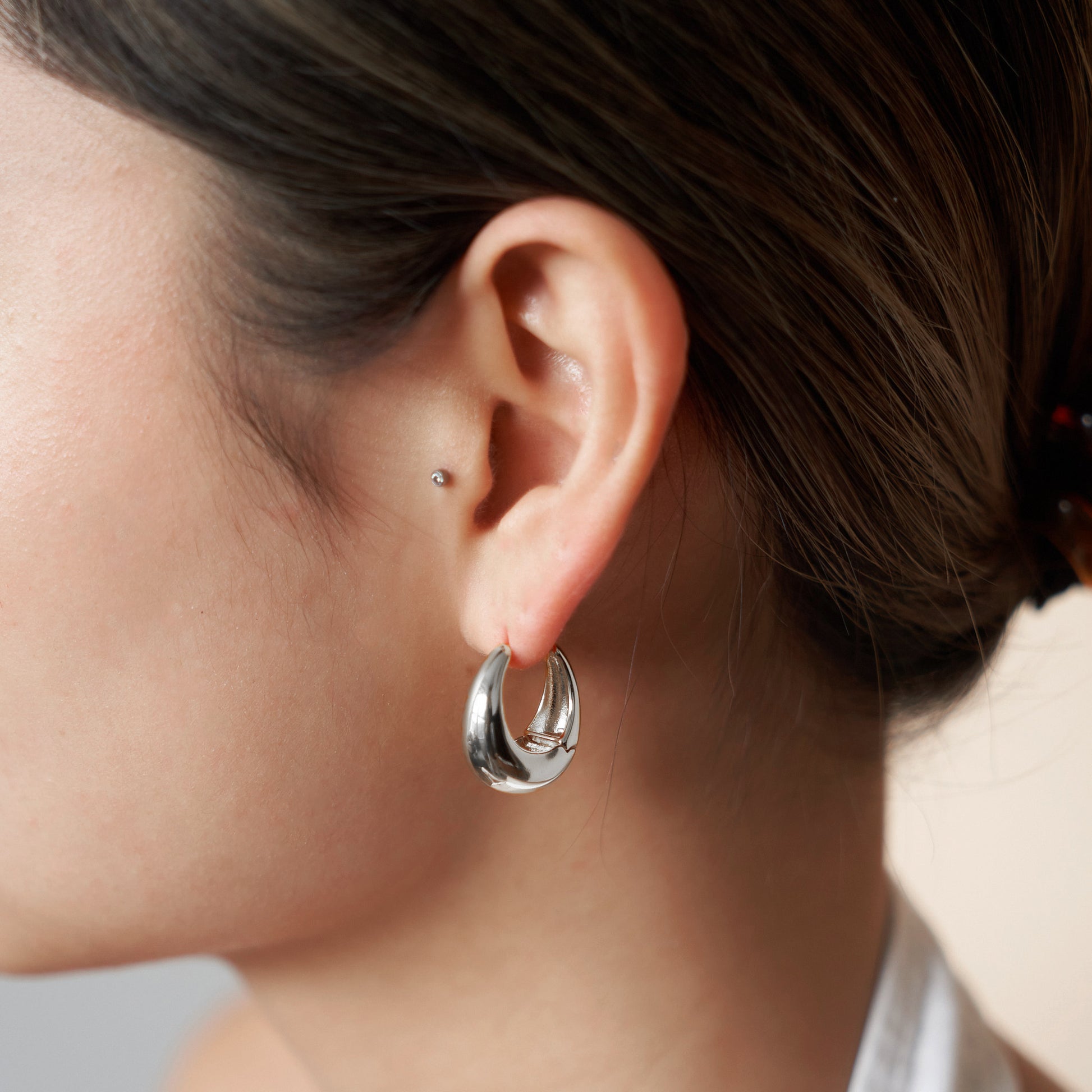 Small Chunky Dome Hoops in Silver - toutjewellery