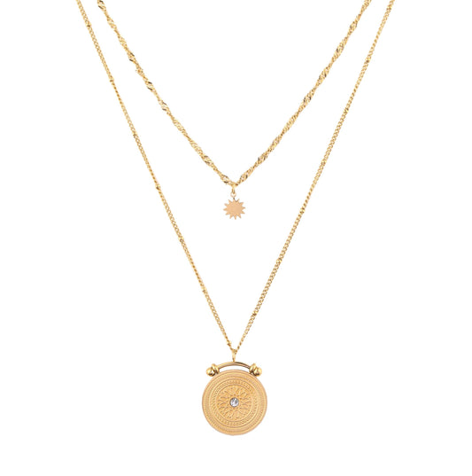 Gold Layered Coin Pendant Necklace - toutjewellery