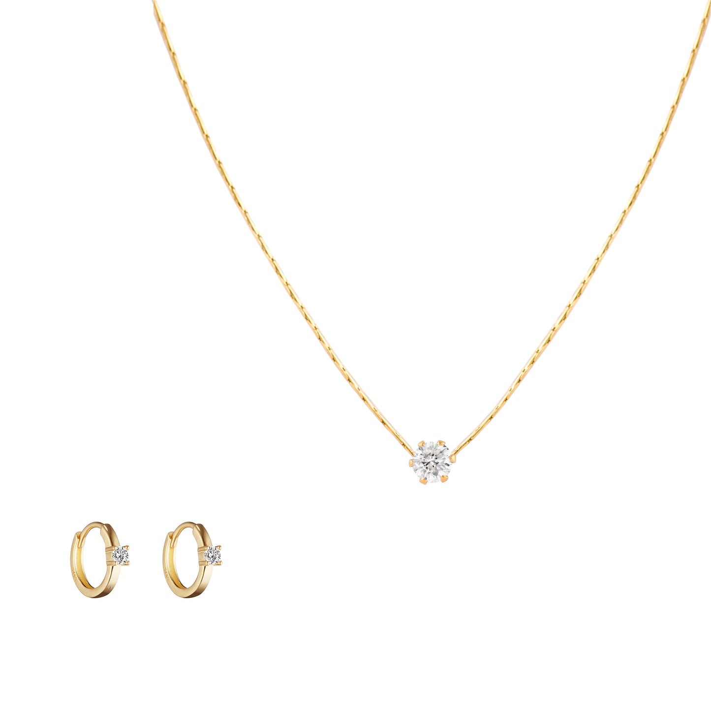 Gold Solitaire Crystal Necklace Earring Set - toutjewellery