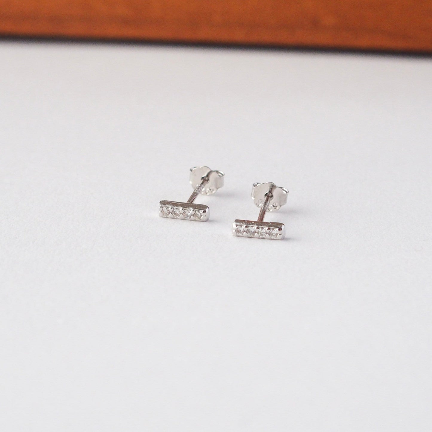 Crystal Bar Stud Earrings in Silver - toutjewellery