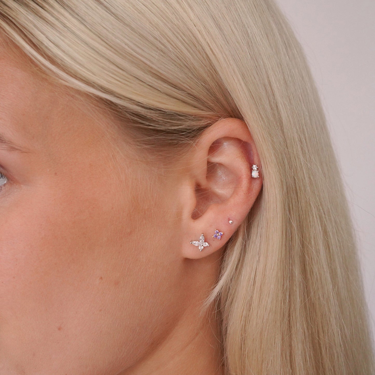 Opal Crystal Stud Earrings in Silver - toutjewellery