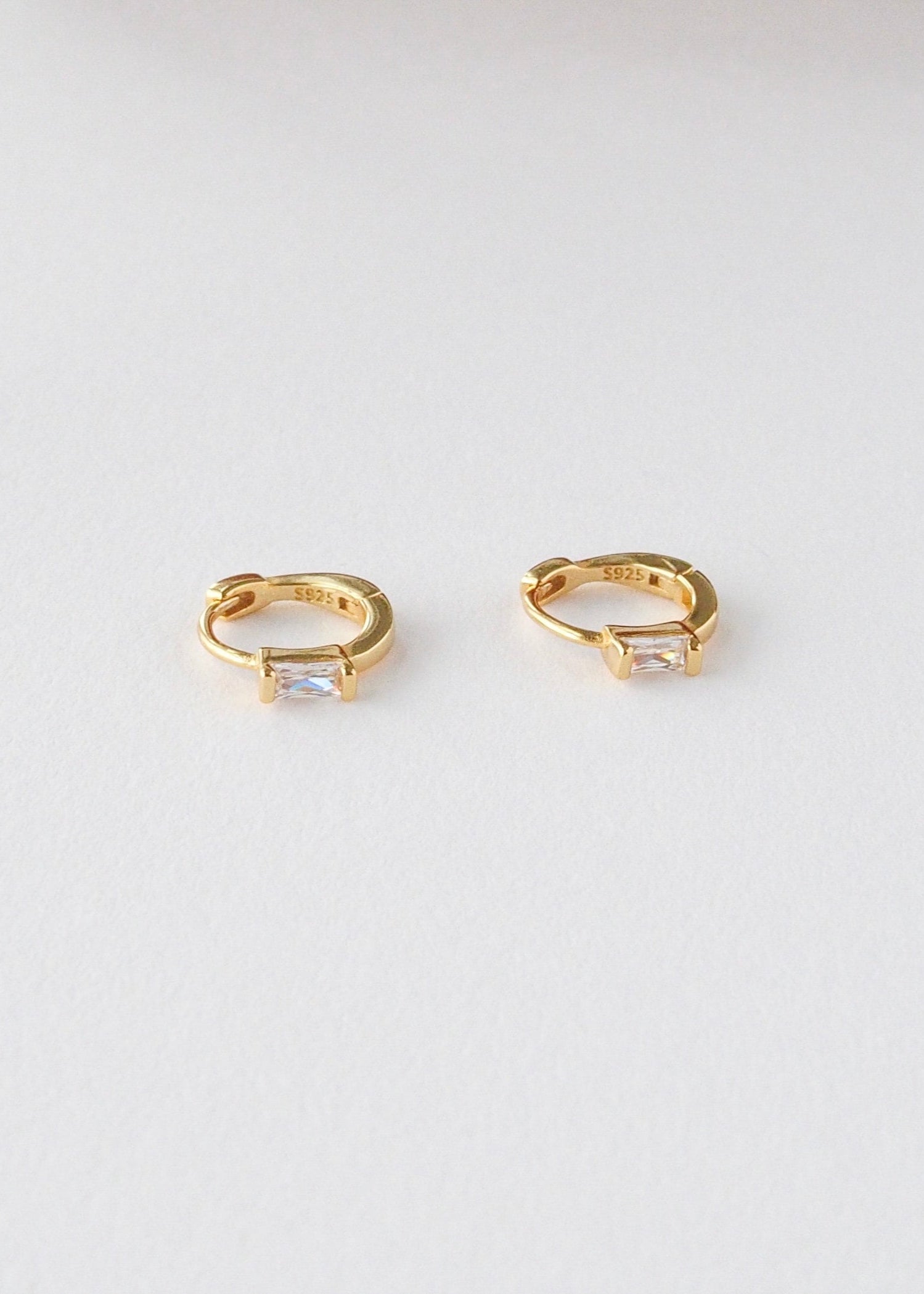Crystal Baguette Huggie Hoops in Gold - toutjewellery