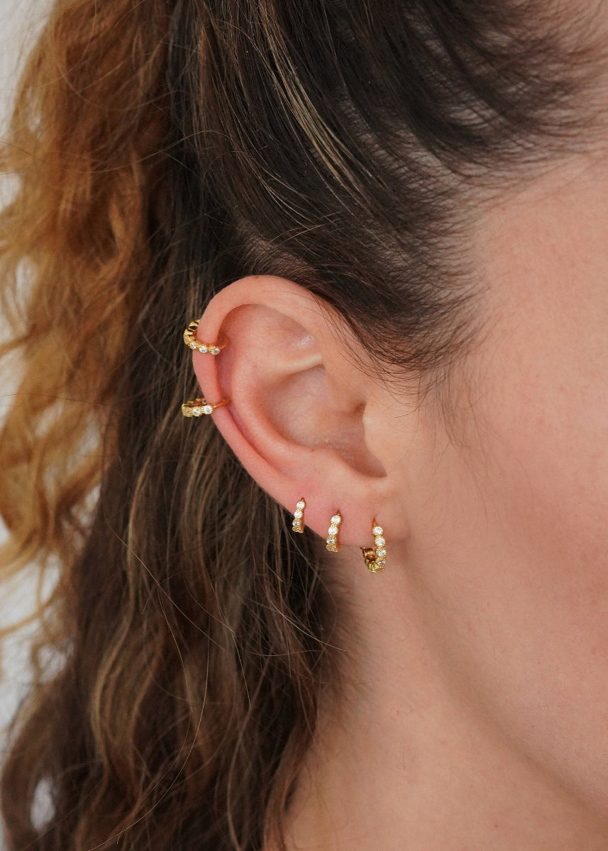 Crystal Bezel Huggie Hoops in Gold - toutjewellery