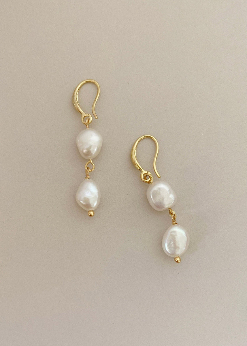 Double Pearls Charm Drop Earrings - toutjewellery