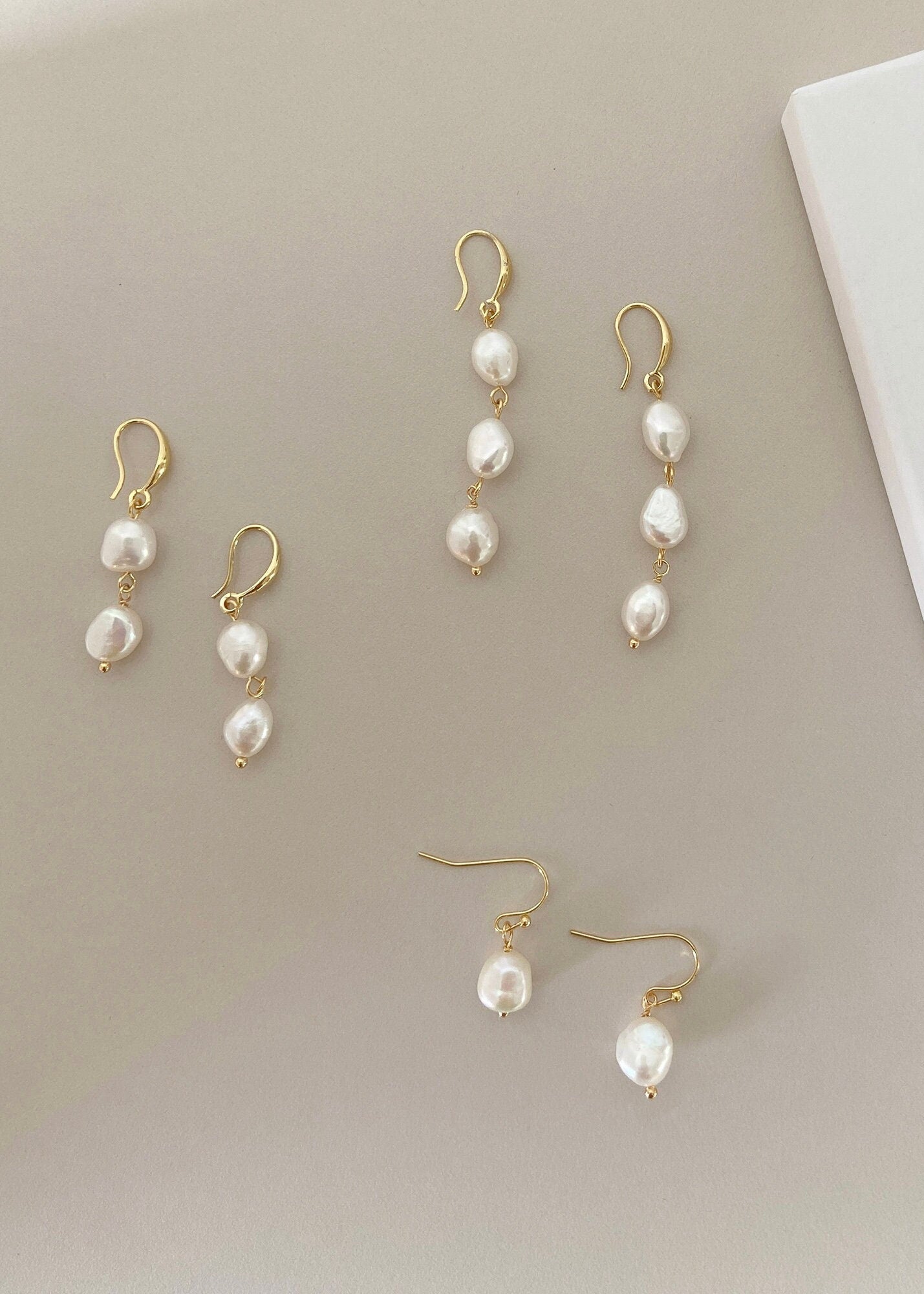 Double Pearls Charm Drop Earrings - toutjewellery
