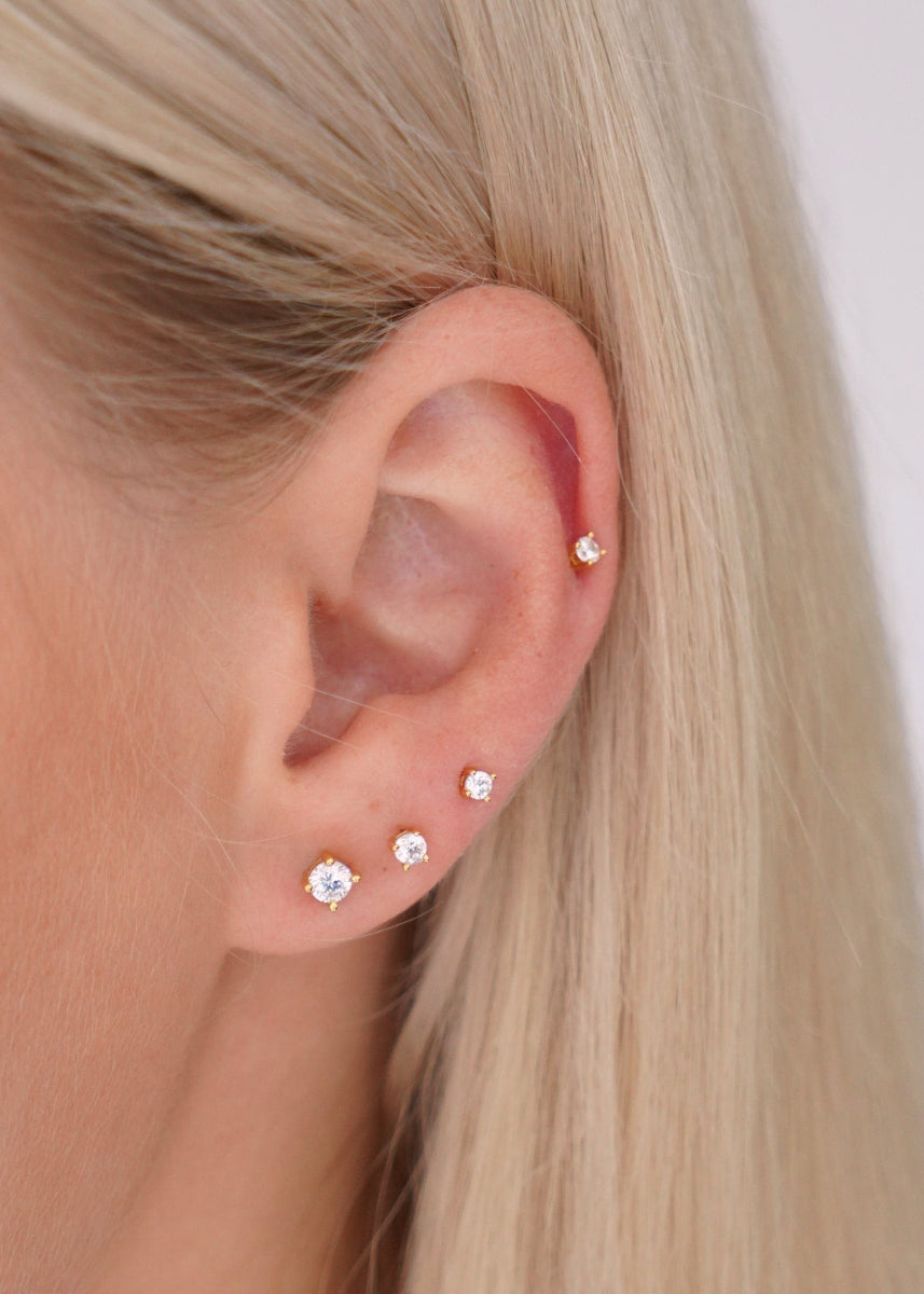 Tiny Crystal Stud Earrings in Gold - toutjewellery